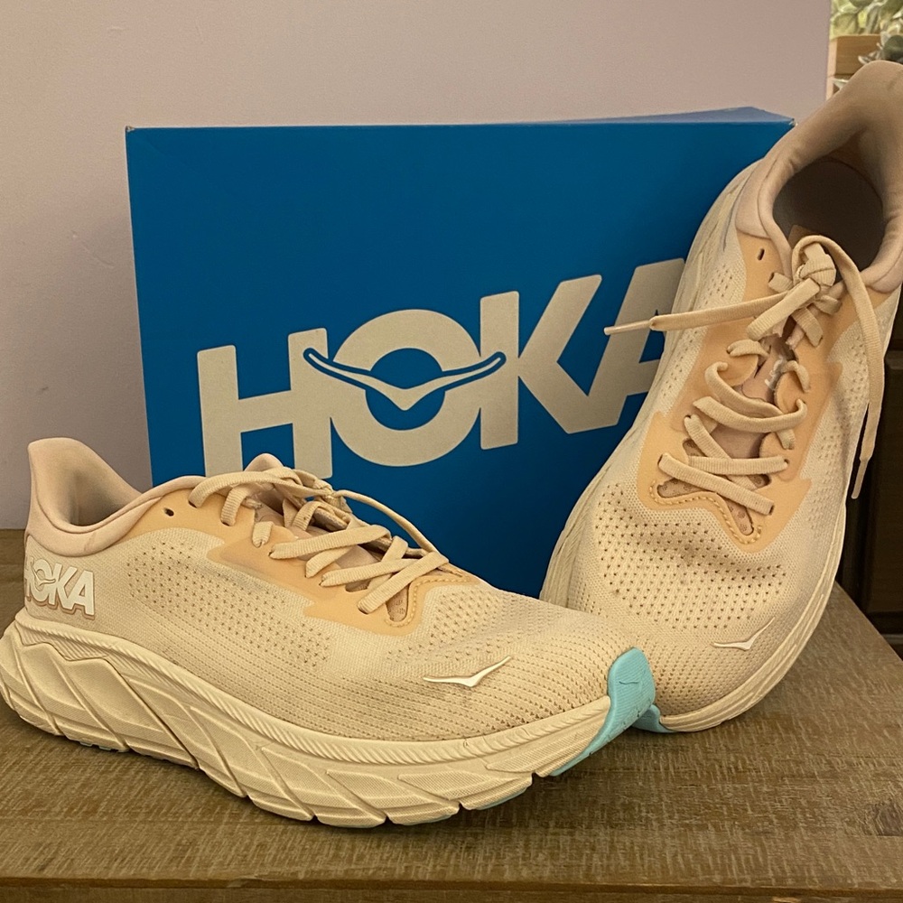 Hoka Women's Cream and Blue Sneakers